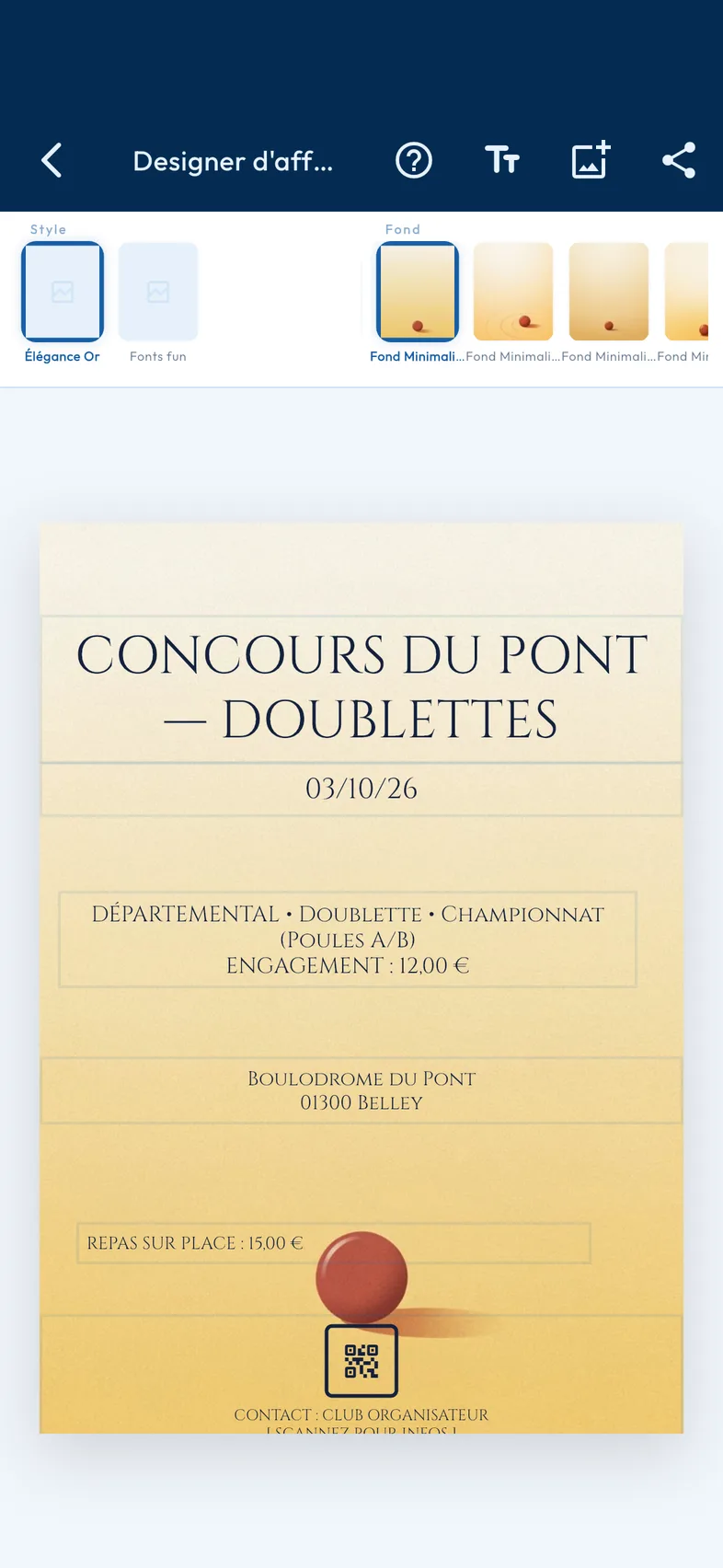 Écran Designer d'affiche de l'application