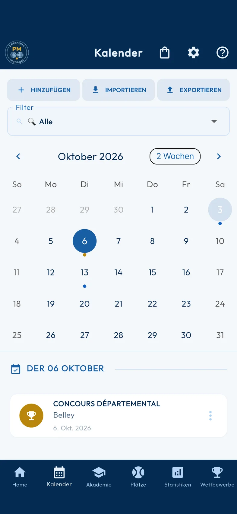 Kalender und Wettbewerbe