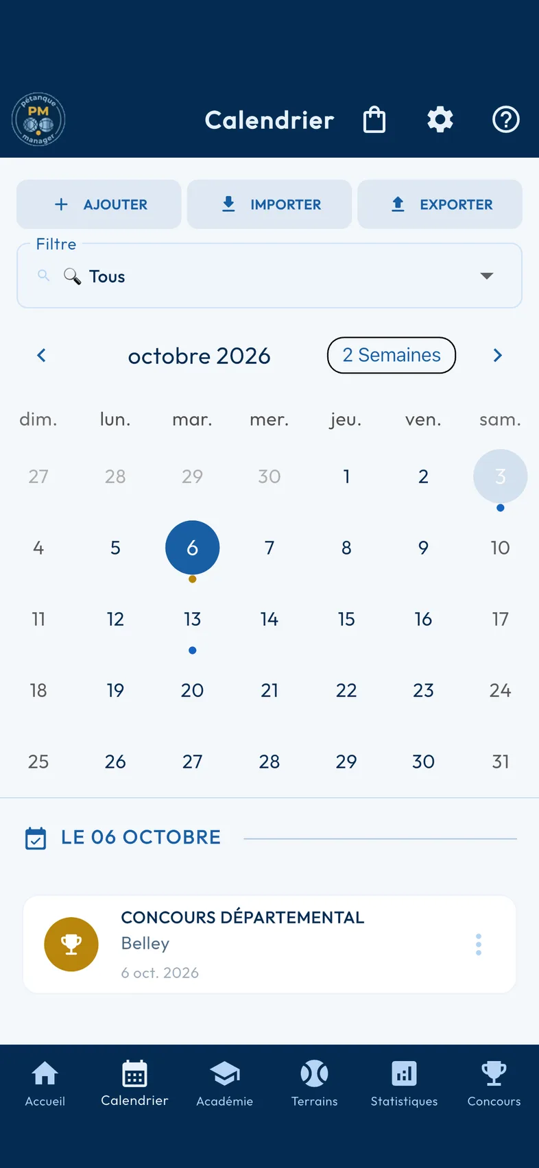 Calendrier et Concours