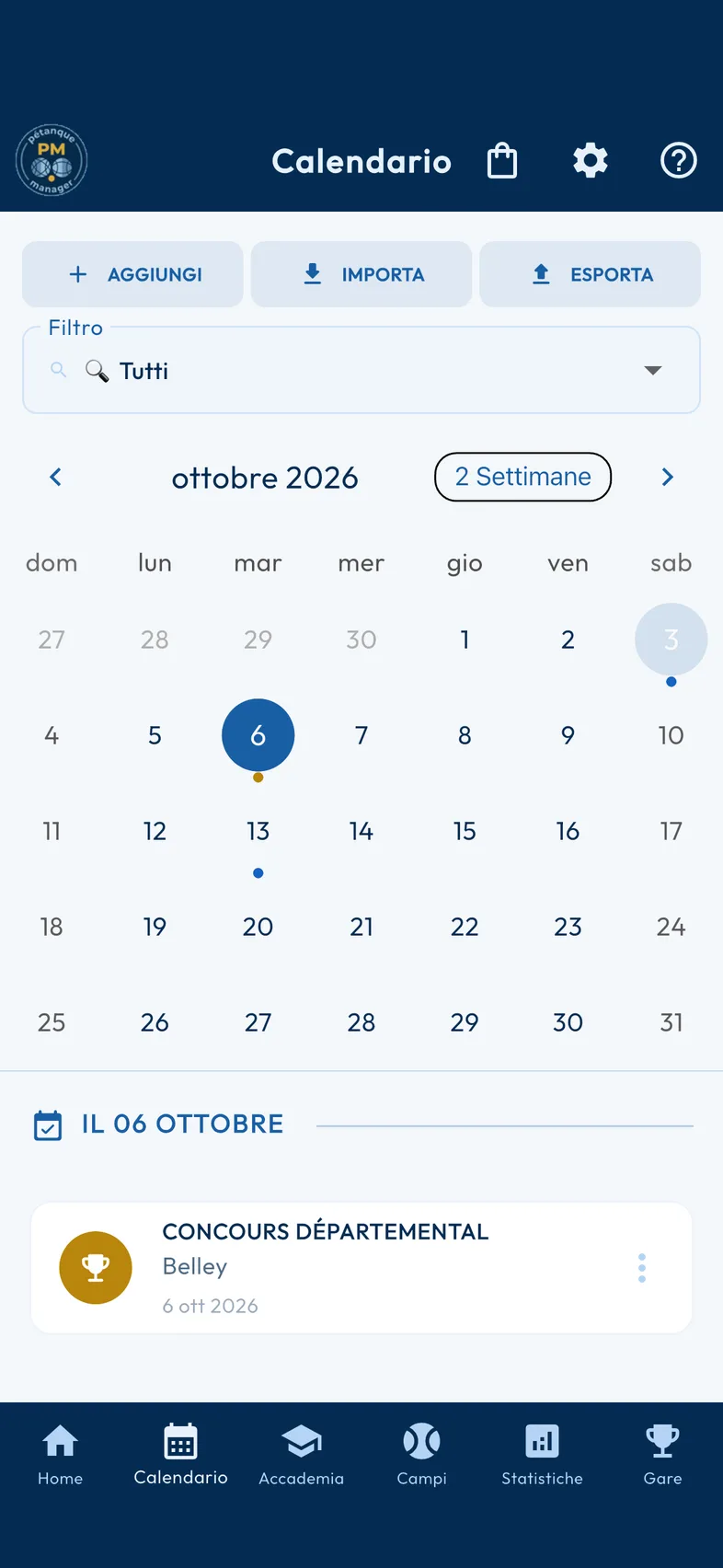Calendario e gare