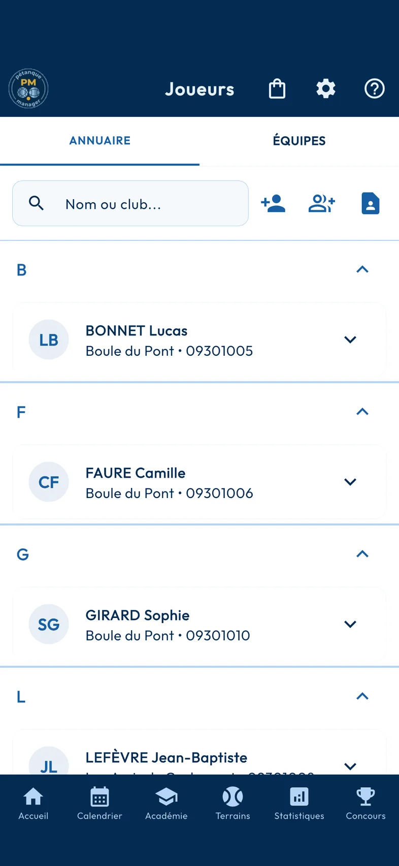 Gestion des joueurs et backup